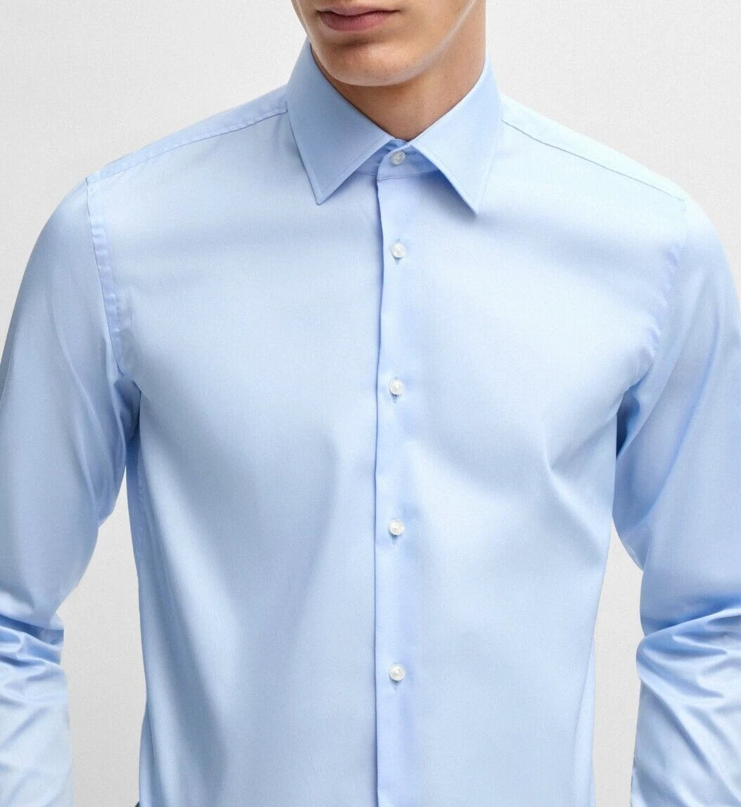 BOSS Hank Cotton Dress Shirt in Easy Iron Slim Fit Made in Italy  - 15.5 / 39