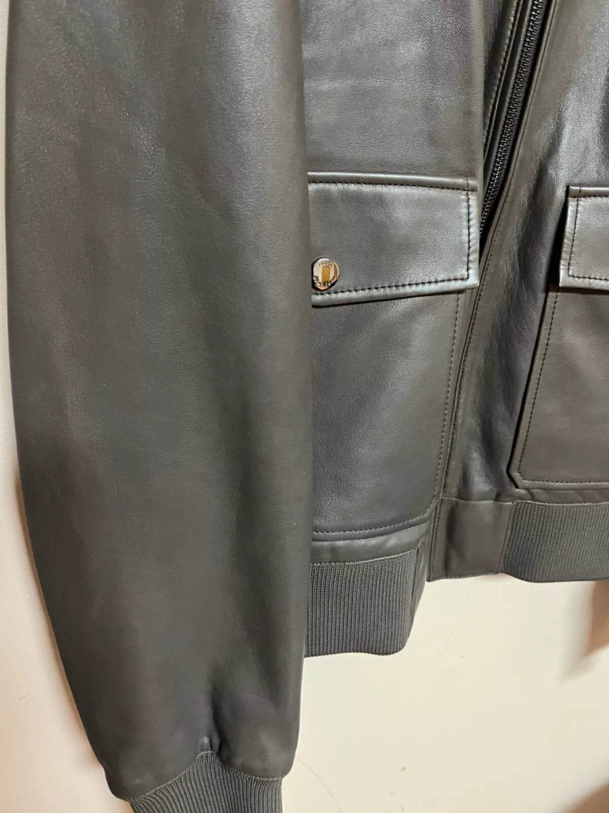 $645 - HUGO BOSS Gonel Leather Flight Jacket Ribbed Trims Regular Fit - Size 38R
