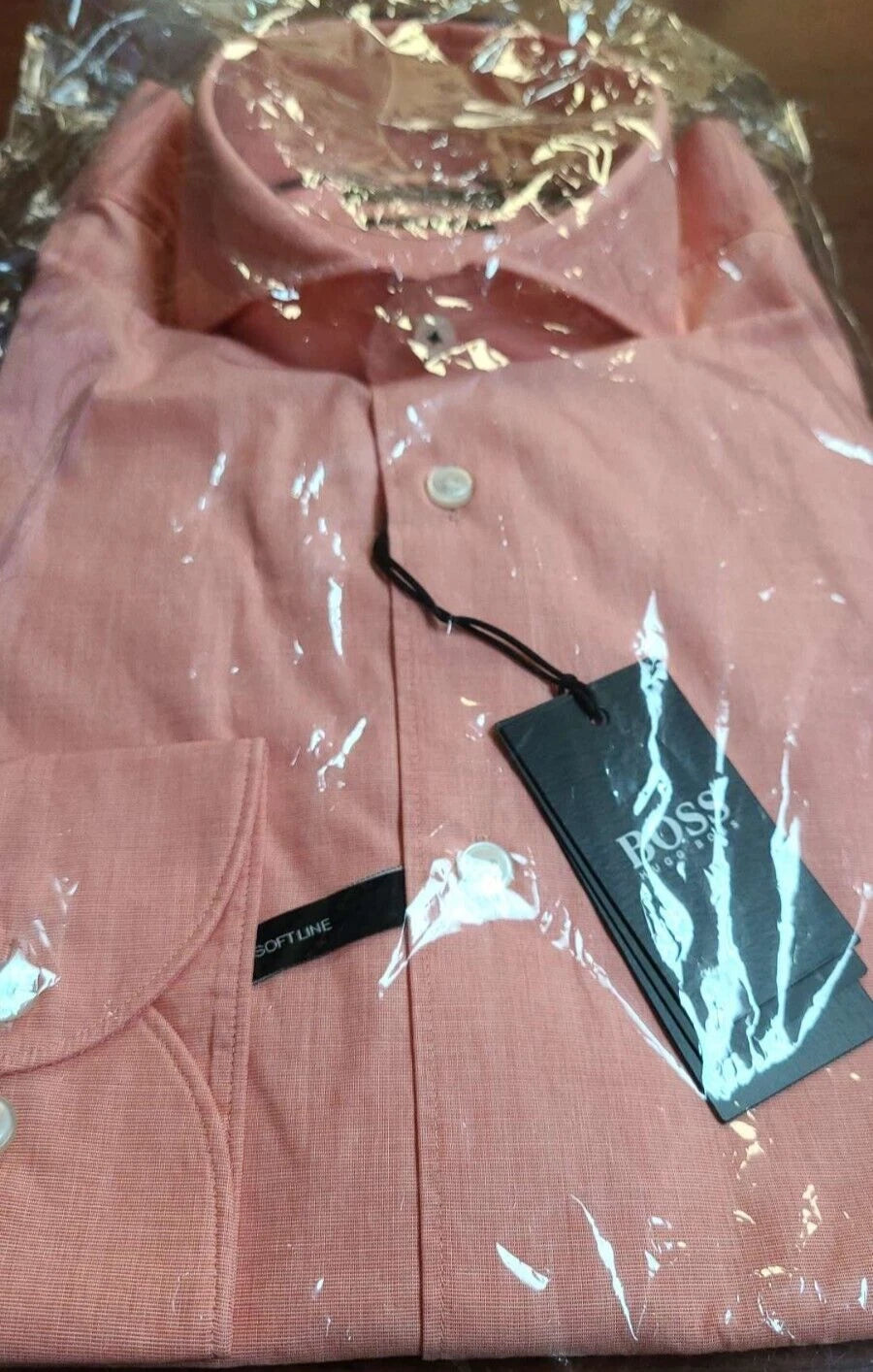 HUGO BOSS Jemerson Softline Cotton Dress Shirt in Open Coral Slim Fit - 15.5 /39