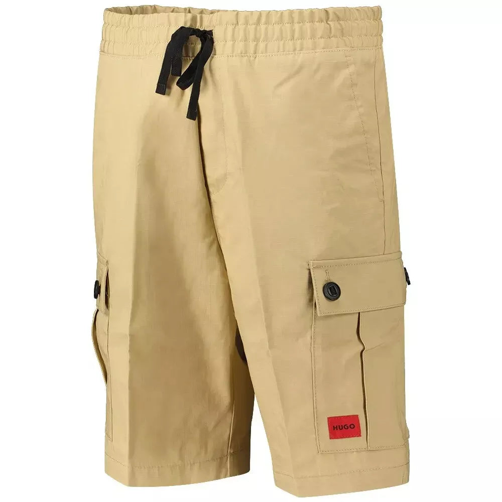 HUGO BOSS Structured-Cotton Cargo Shorts with Red Logo Label in Beige - Size 34R