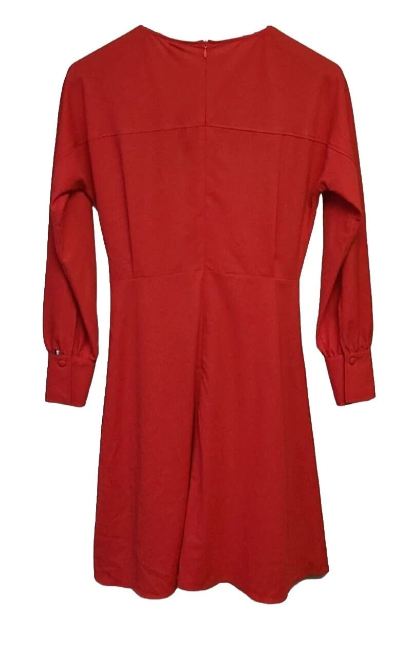 BOSS Danbena Flare Red Dress Cutout Front Chest Knee Fit - Size 4 / 26