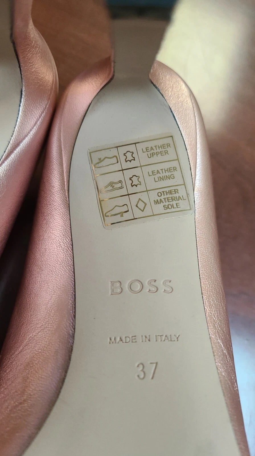 BOSS Women Stiletto Pumps Rose Gold Leather Dress Shoes Italy - Size 7 / 37
