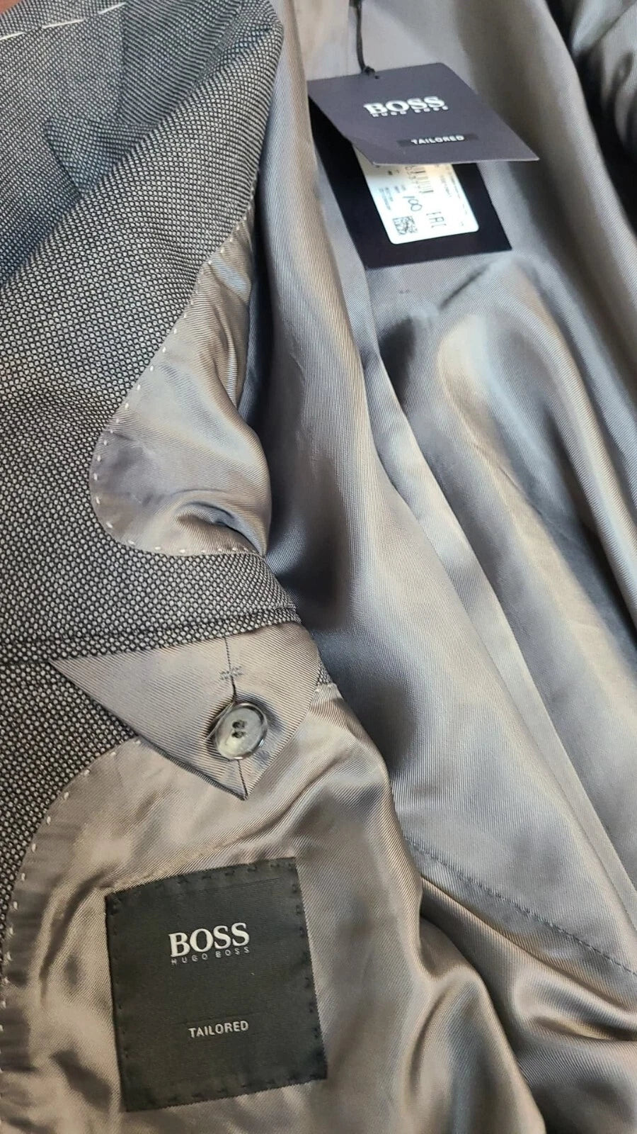 $795 - BOSS Tailored Blazer Jacket Micro Patterned Virgin Wool Gray - Size 38R