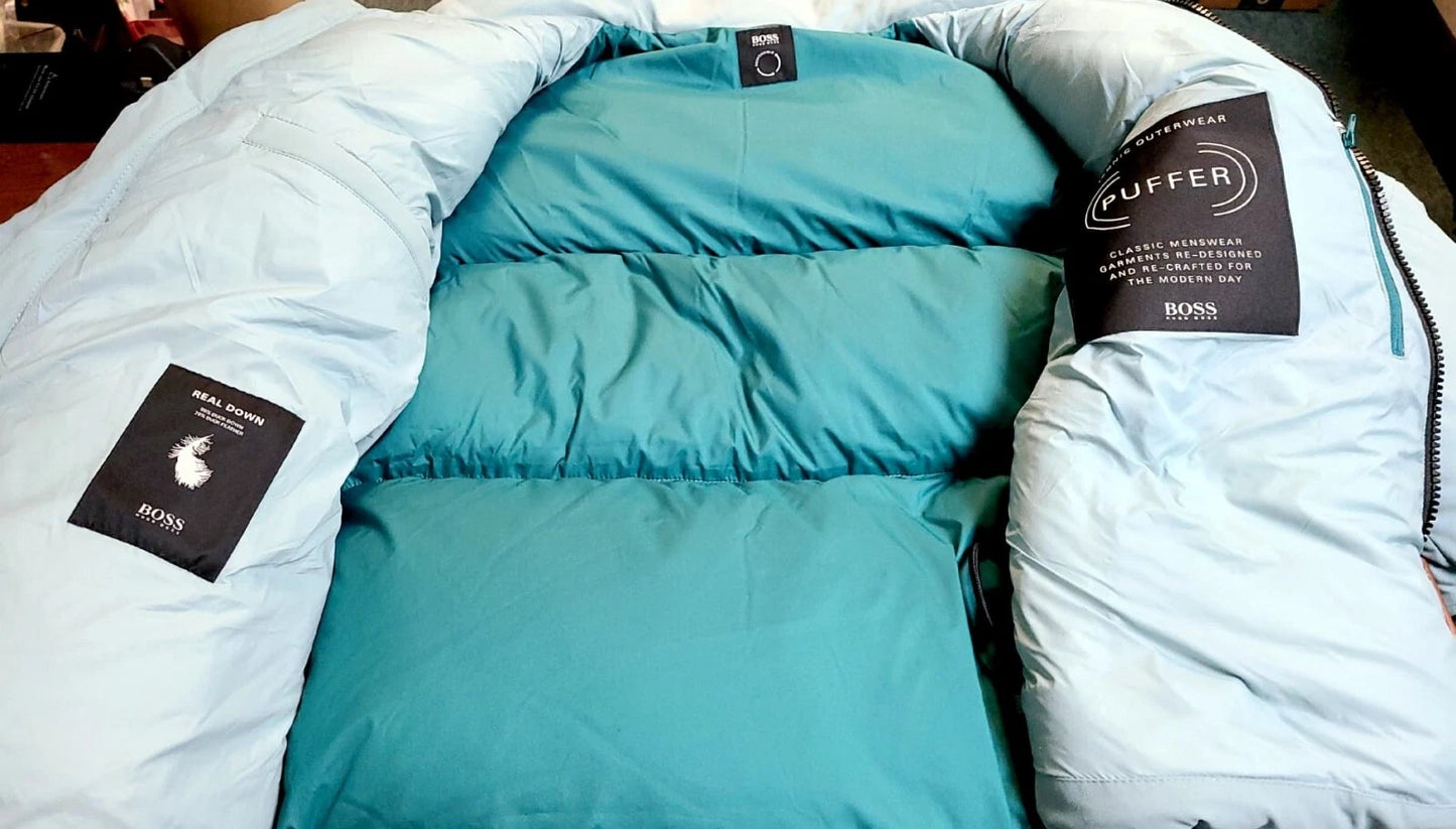 $895 - HUGO BOSS Real Down Puffer Iconic Jacket with Logo - Size 38R