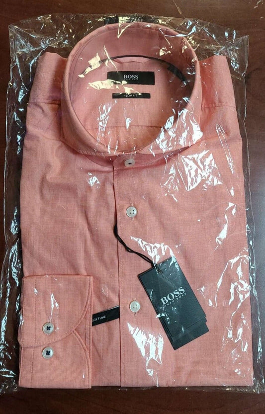 HUGO BOSS Jemerson Softline Cotton Dress Shirt in Open Coral Slim Fit - 15.5 /39