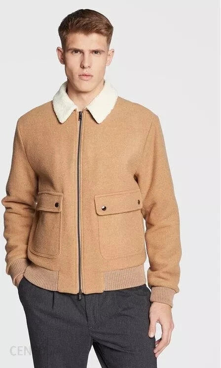 $545 - Boss Bomber Jacket w Teddy Collar Wool Blend Italian Fabric - Size 38R