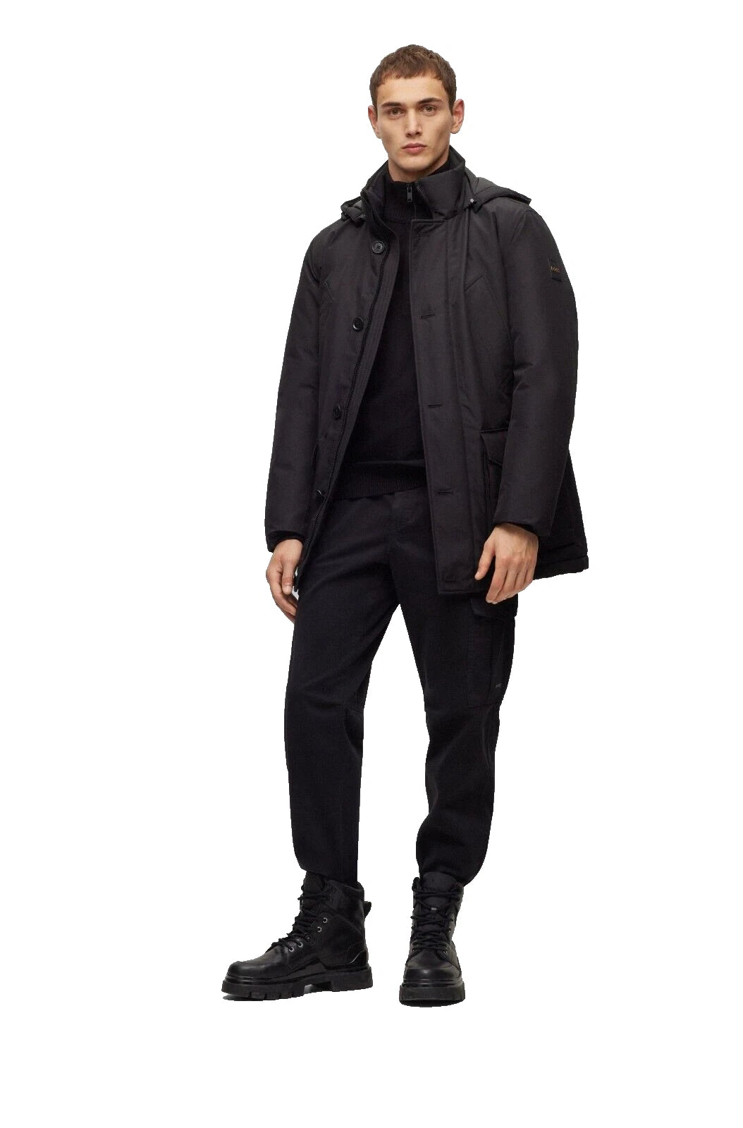 $445 - BOSS Relaxed Fit Jacket Water Repellent Parka w Removable Hood - Size 38R