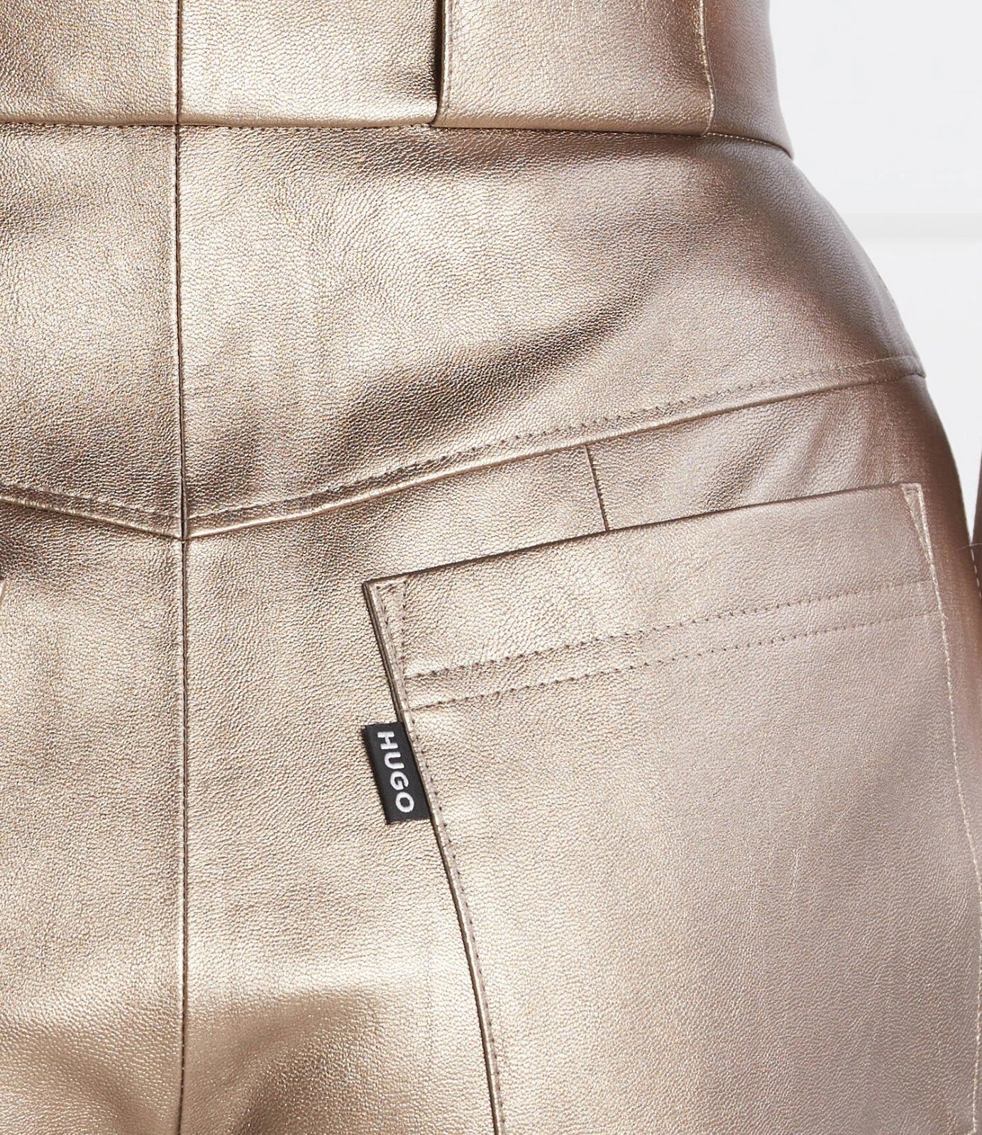 HUGO BOSS Tapered-Fit Trousers Gold-Tone Faux Leather Pants - Size 4 /26 - NWT