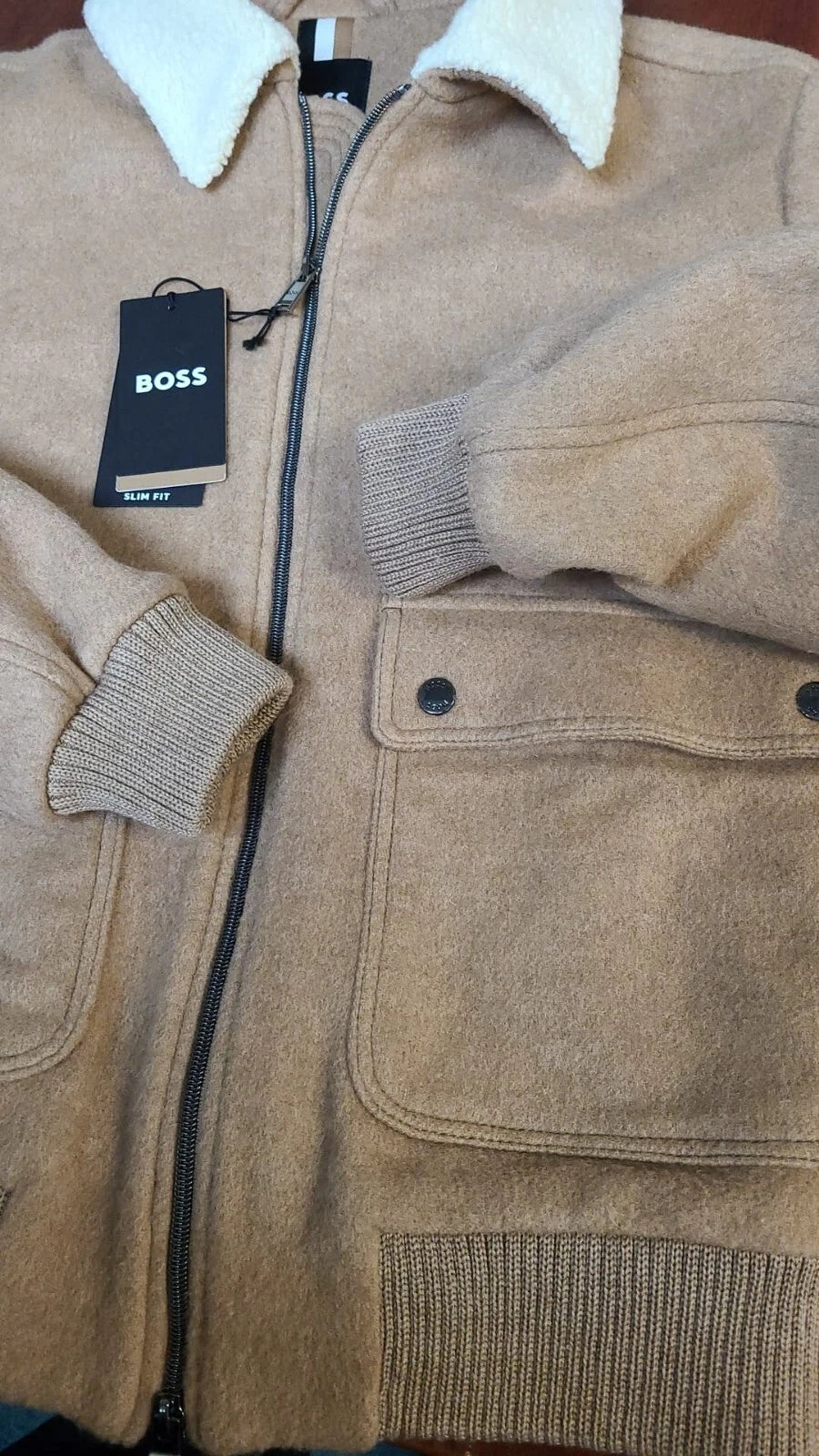 $545 - Boss Bomber Jacket w Teddy Collar Wool Blend Italian Fabric - Size 38R