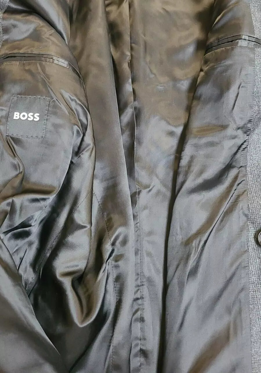 BOSS Double-Breasted Suit Jacket Virgin Wool Micro Pattern Relaxed Fit - 34R