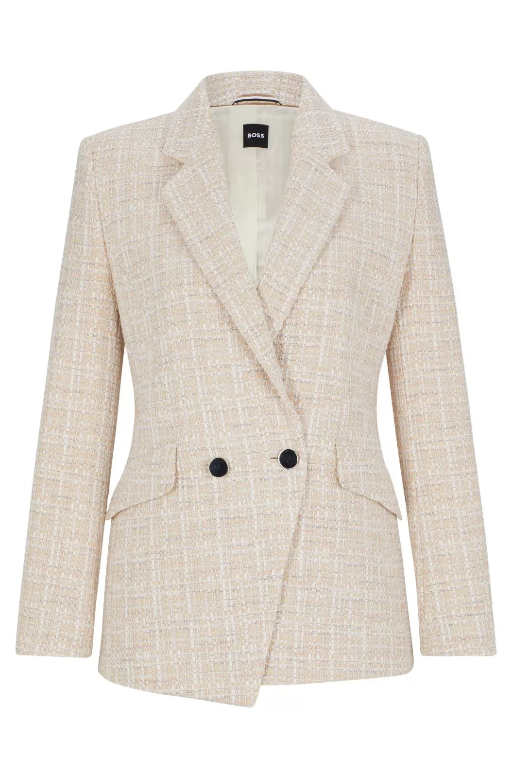 $645 BOSS Women Regular Fit Jacket Blazer in Tweed Beige Pattern - Size  4 / 26