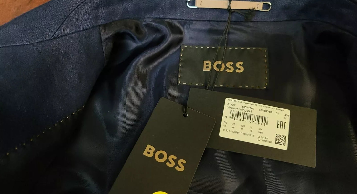$1,395 - BOSS Heston Luxury Jacket Coat Pure Linen Zegna Fabric Slim Fit - 38R