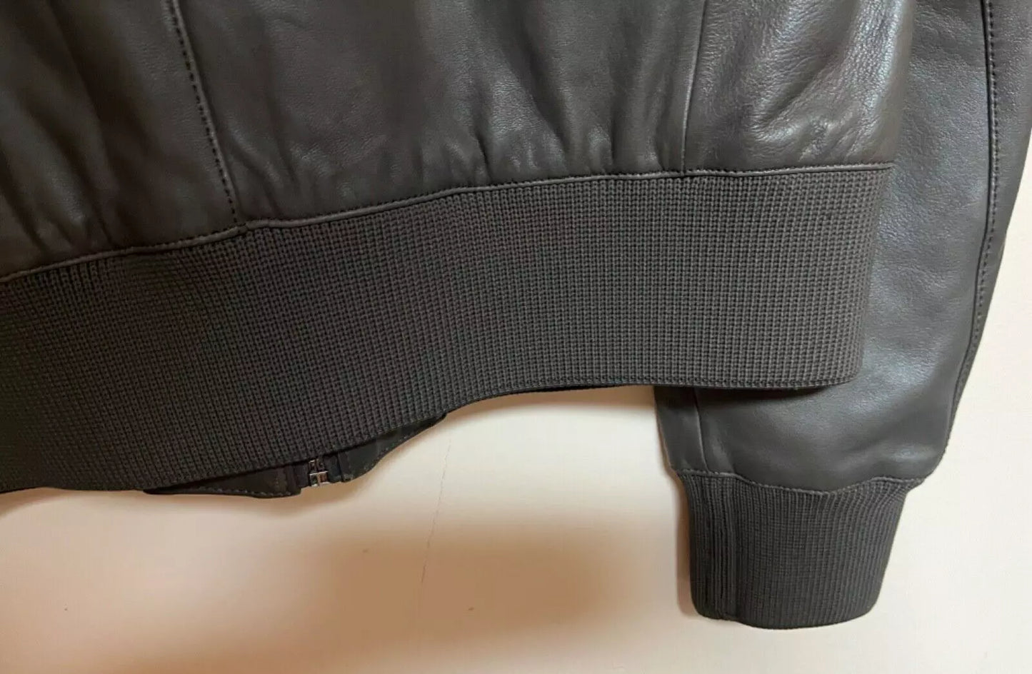 $645 - HUGO BOSS Gonel Leather Flight Jacket Ribbed Trims Regular Fit - Size 38R