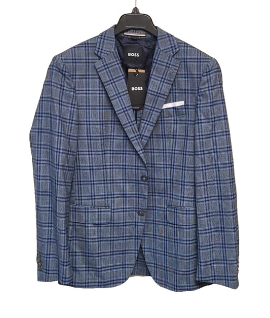 $645 - BOSS Slim Fit Sport Jacket Checked Blazer Stretch Wool Blend - Size 40R