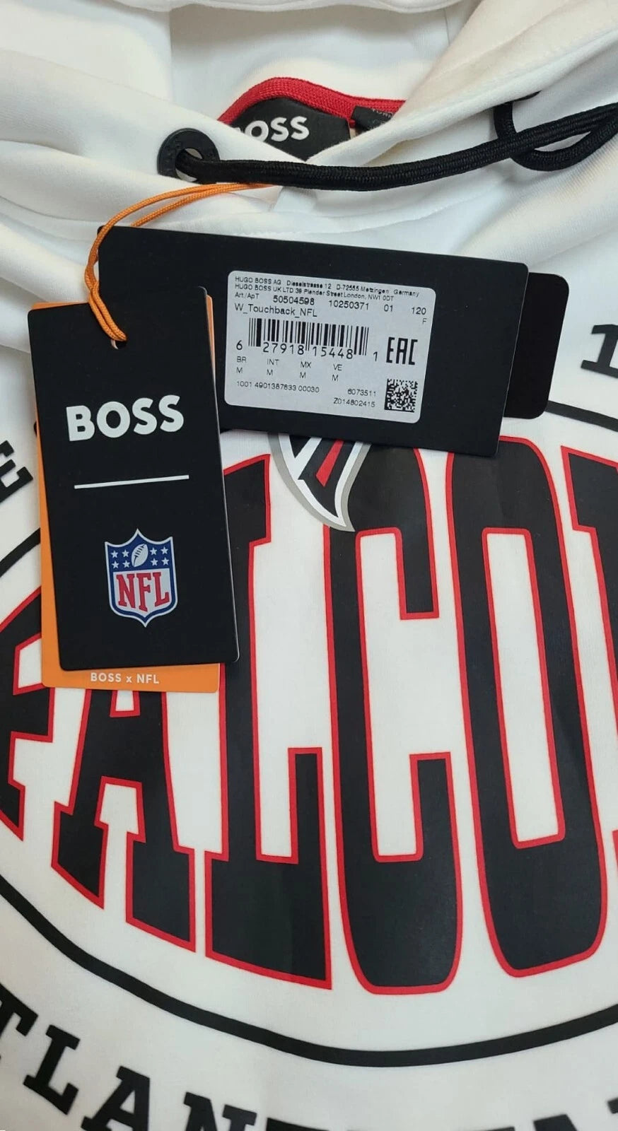 BOSS X NFL Atlanta Falcons Hoodie Sweatshirt Regular Fit in White - Size M