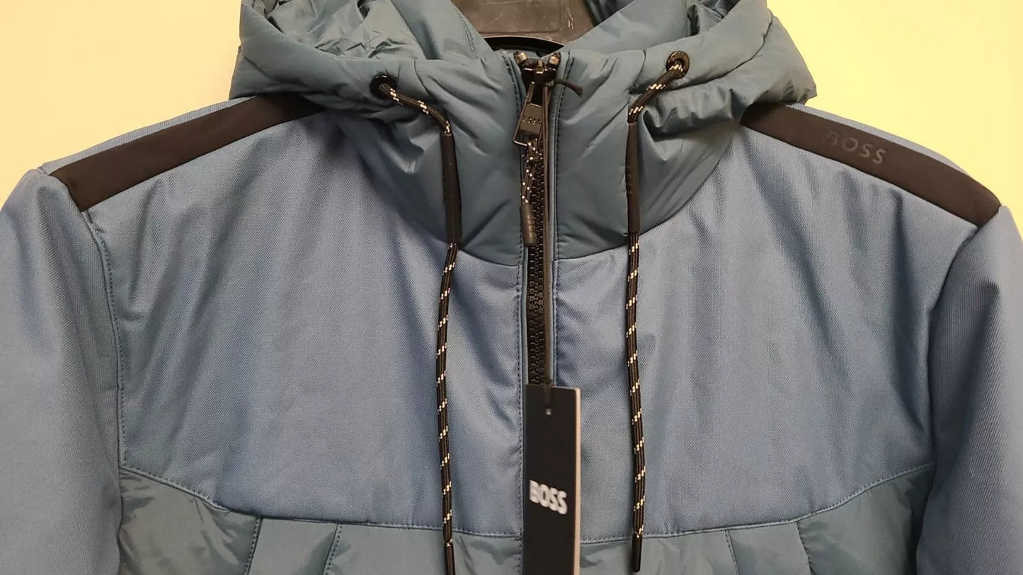 $595 - BOSS Corado Water Repellent Hooded Jacket Regular Fit in Teal - Size 38R