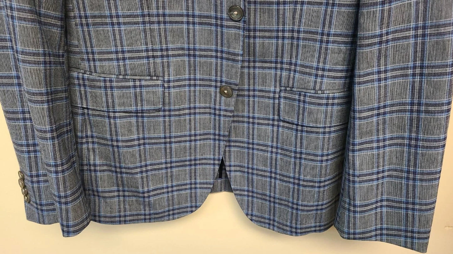 $645 - BOSS Slim Fit Sport Jacket Checked Blazer Stretch Wool Blend - Size 40R