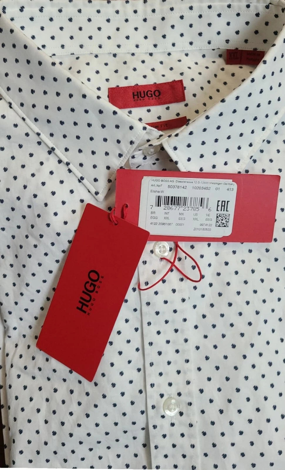 HUGO BOSS Elisha Extra Slim-Fit Dress Shirt in Printed Cotton Poplin - Size XXL