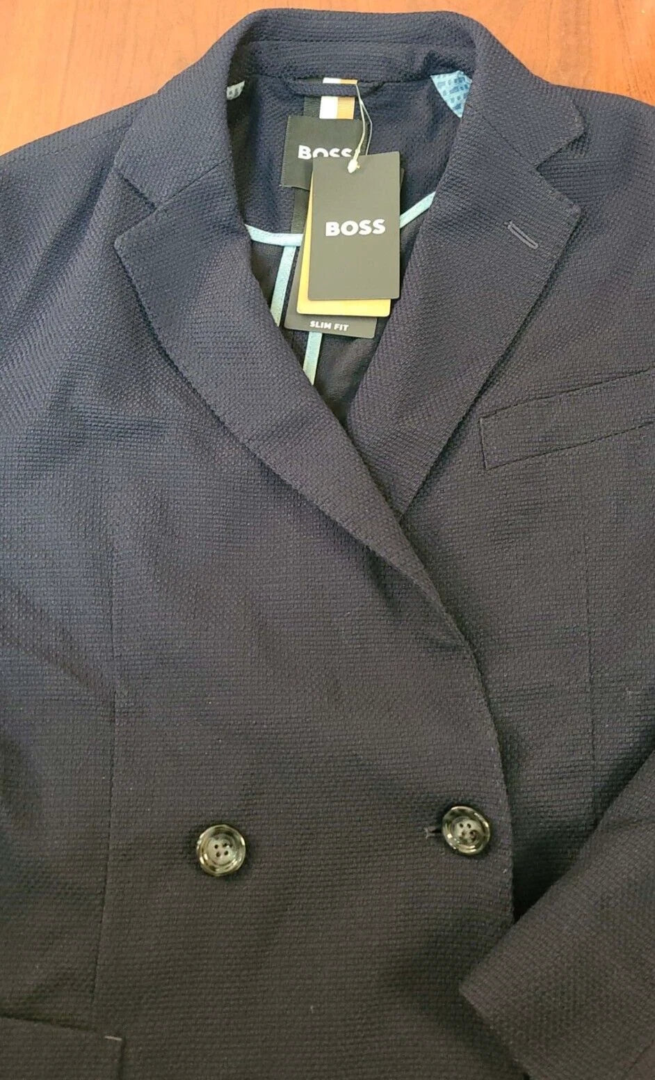 $765 BOSS Double Breasted Slim Fit Jacket Wool Blend Stretch Italian Fabric -38R