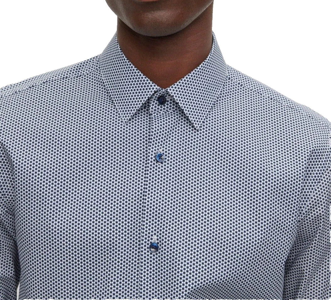BOSS Hank Dress Shirt in Stretch Printed Organic Cotton Slim Fit - Size 15 / 38