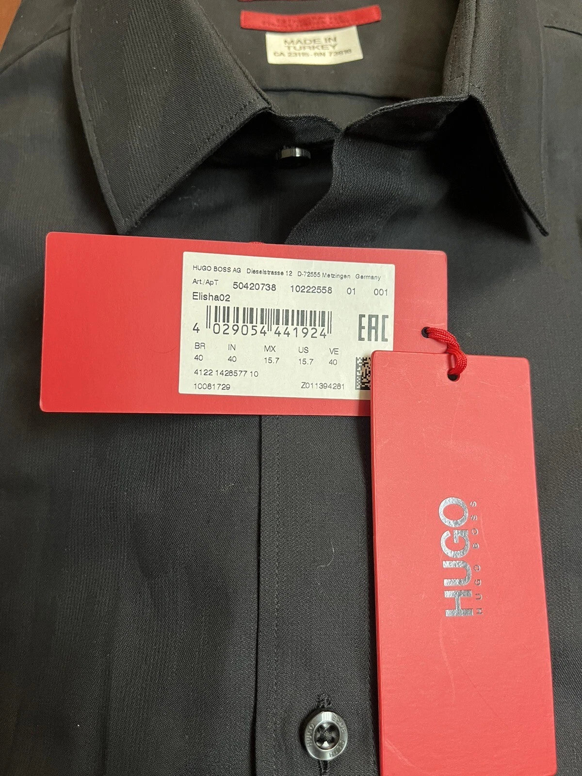 HUGO BOSS Extra Slim Dress Shirt in Cotton Italian Fabric Black - Size 15.7 / 40