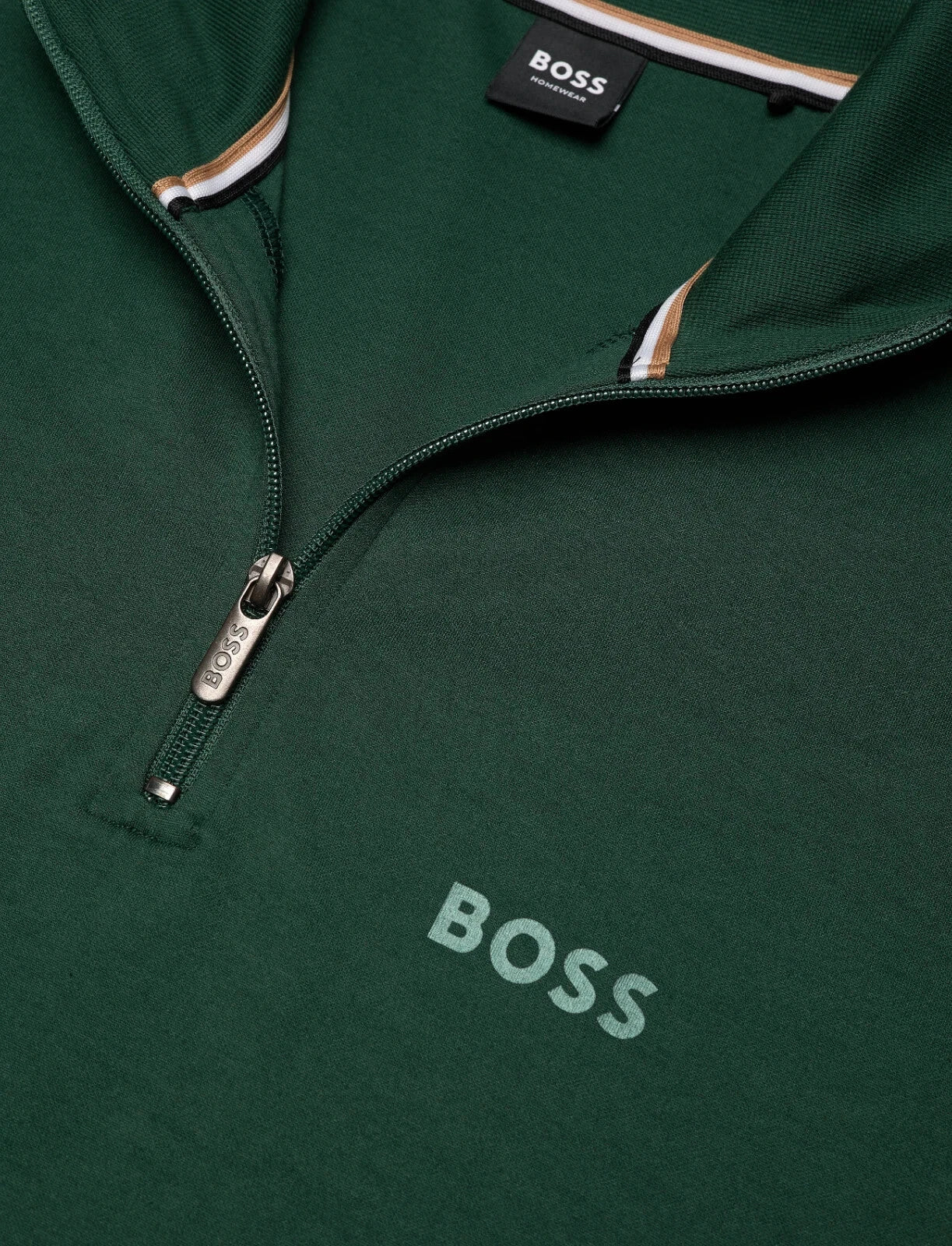 BOSS Quarter Zip Pullover Tracksuit Jacket Sweater with Logo in Green - Size M