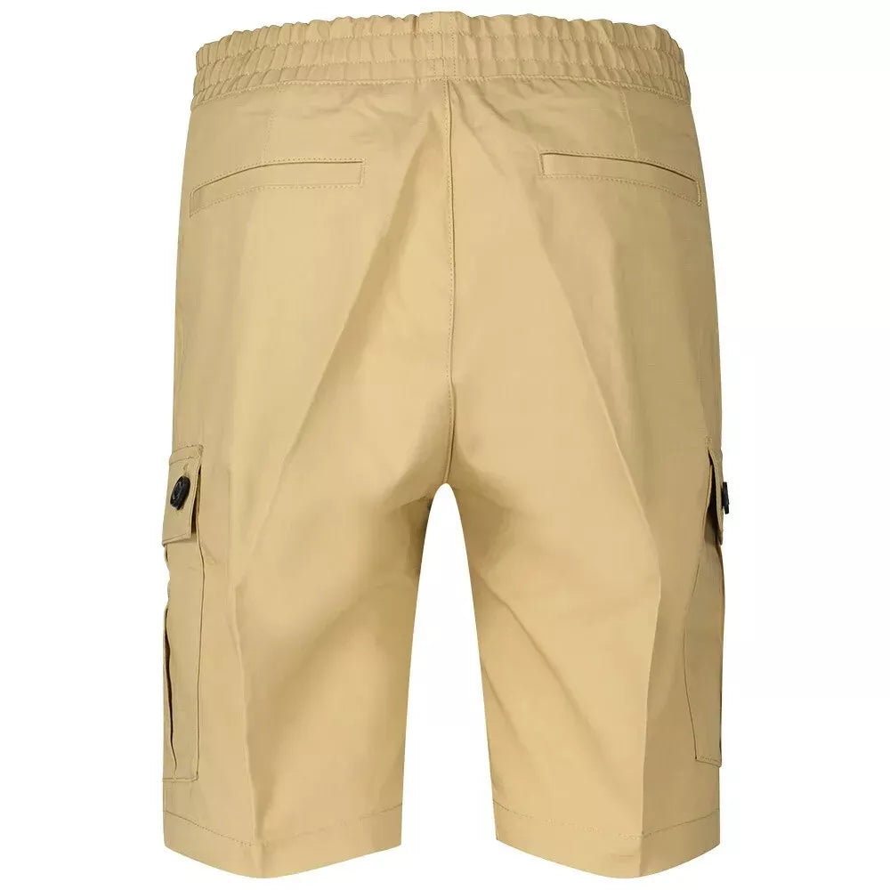 HUGO BOSS Structured-Cotton Cargo Shorts with Red Logo Label in Beige - Size 34R