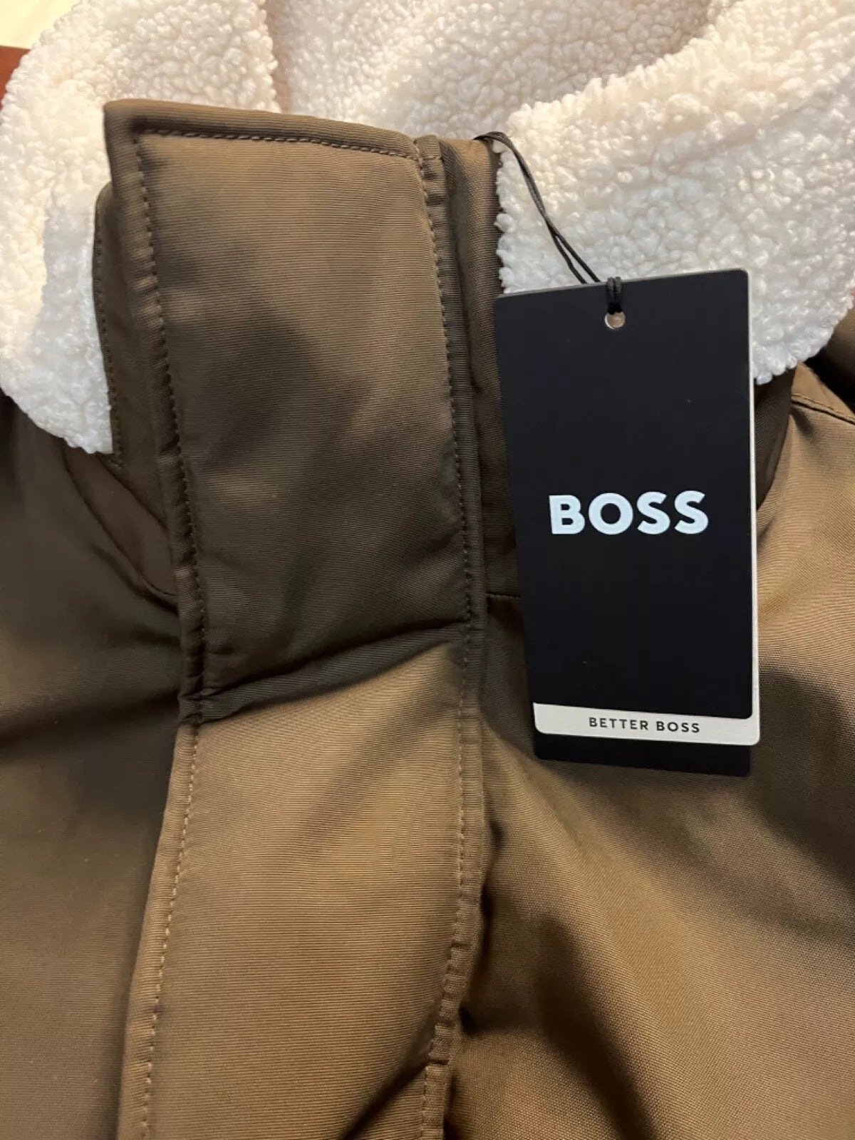 $645 BOSS Water Repellent Jacket Faux-Fur Collar Shoulder Logo Regular Fit - 40R