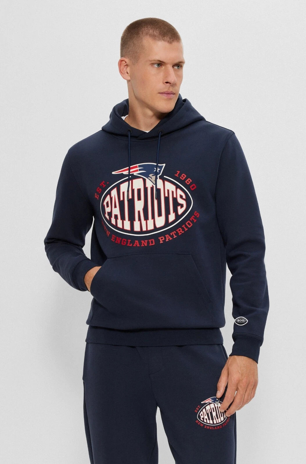 BOSS X NFL Sport New England Patriots Hoodie Sweatshirt Cotton Stretch - Size M