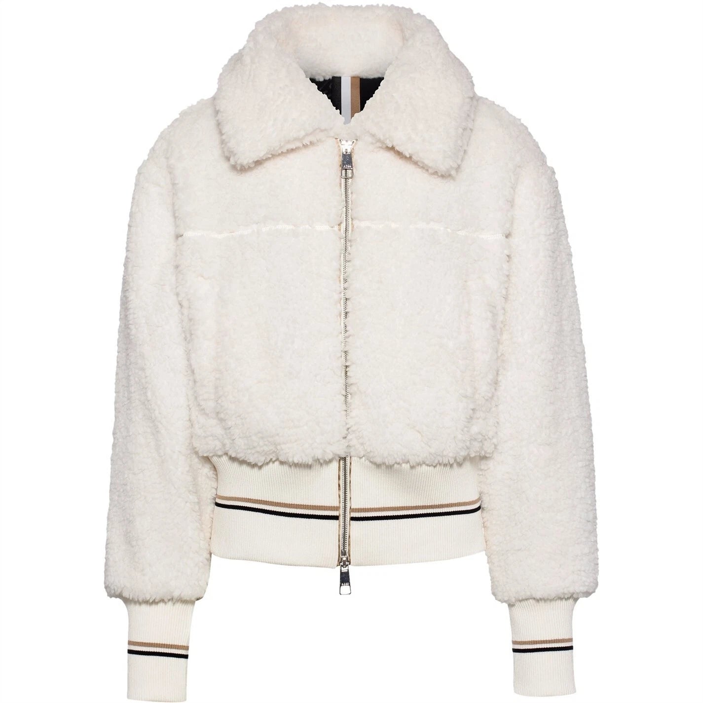 BOSS Jatedy Women Bomber style Jacket Contrast Stripes in White  - Size 4 / 26
