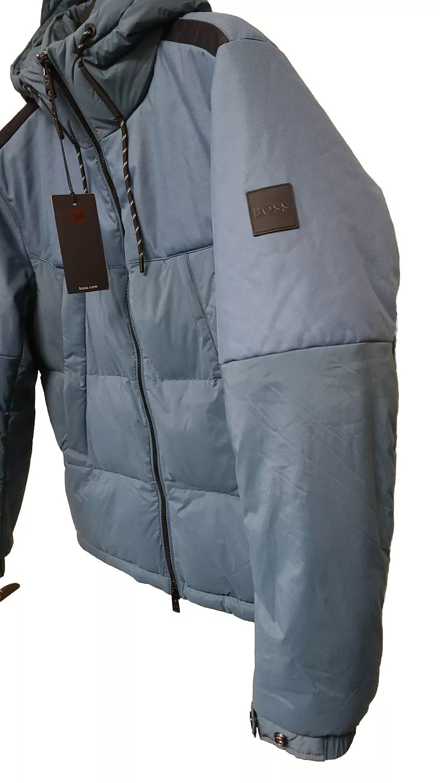 $595 - BOSS Corado Water Repellent Hooded Jacket Regular Fit in Teal - Size 38R
