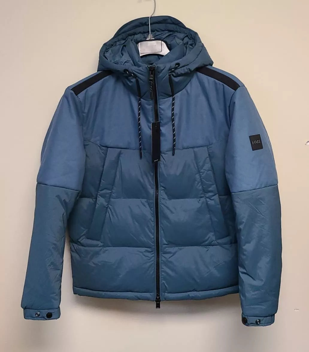 $595 - BOSS Corado Water Repellent Hooded Jacket Regular Fit in Teal - Size 38R
