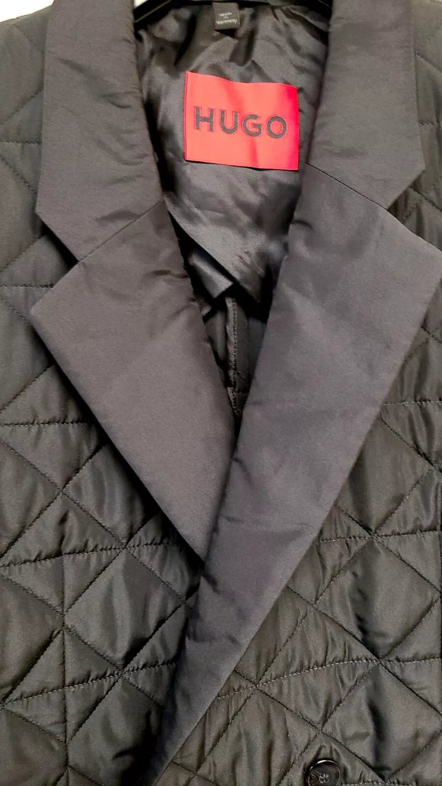 HUGO BOSS Double Breasted Coat Water Repellent Quilted Black Jacket Regular -38R