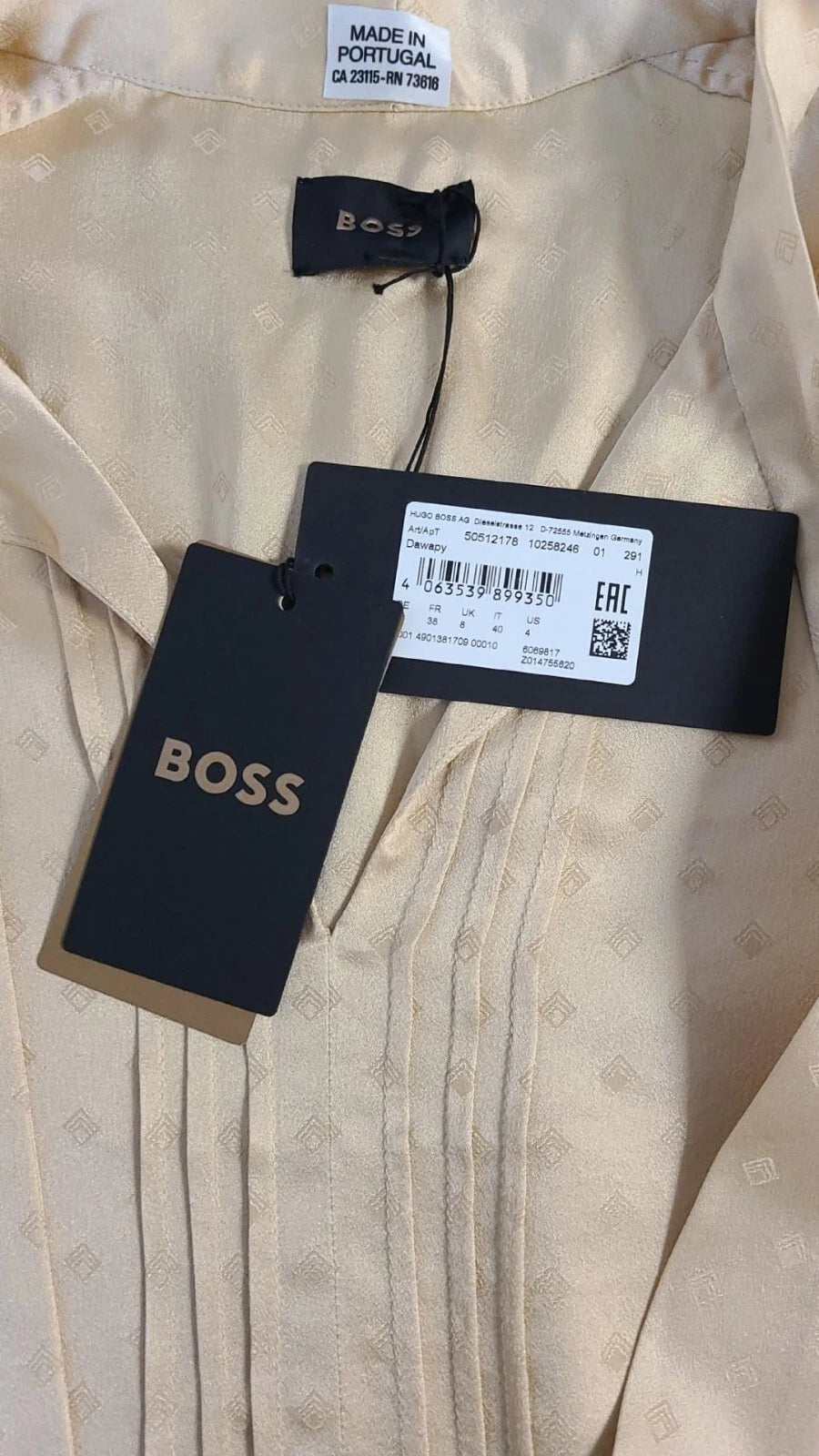HUGO BOSS Dawapy Silk Dress Long Length with Tie Neck - Size 4 / 26