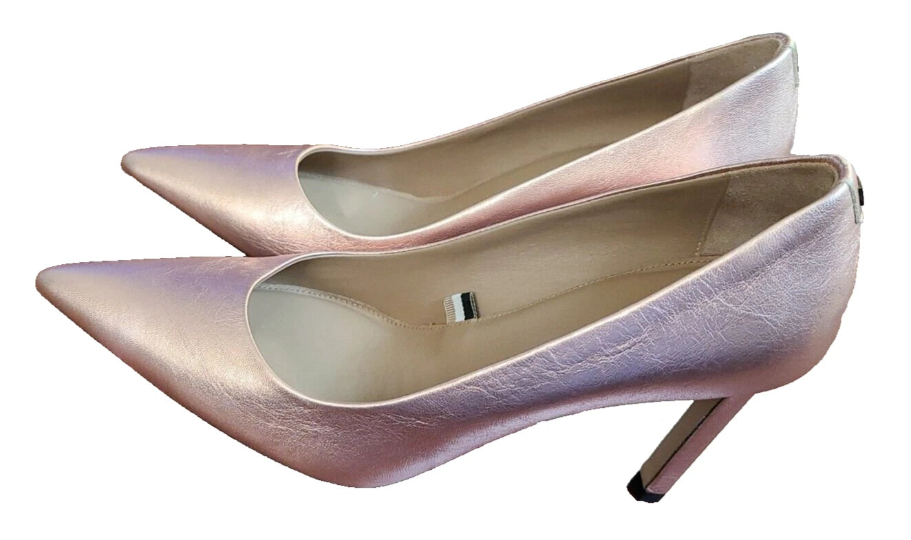 BOSS Women Stiletto Pumps Rose Gold Leather Dress Shoes Italy - Size 7 / 37