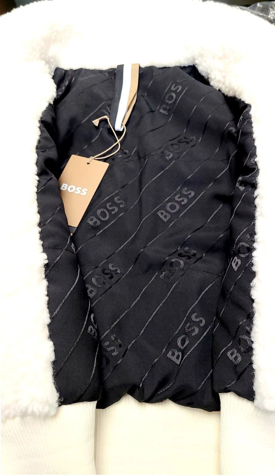 BOSS Jatedy Women Bomber style Jacket Contrast Stripes in White  - Size 4 / 26