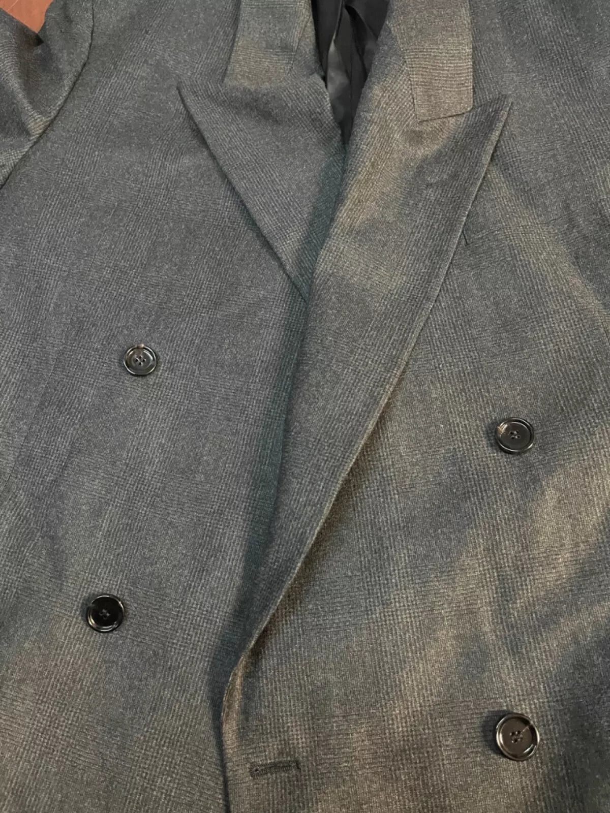 BOSS Double-Breasted Suit Jacket Virgin Wool Micro Pattern Relaxed Fit - 34R