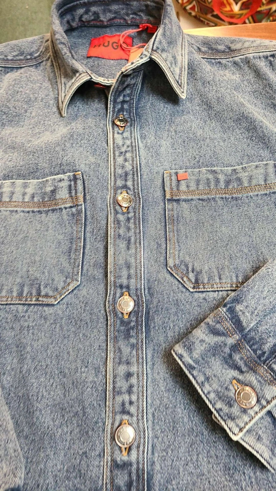 HUGO BOSS Oversized Denim Shirt Jacket in Blue Cotton Denim Relaxed Fit - Size M