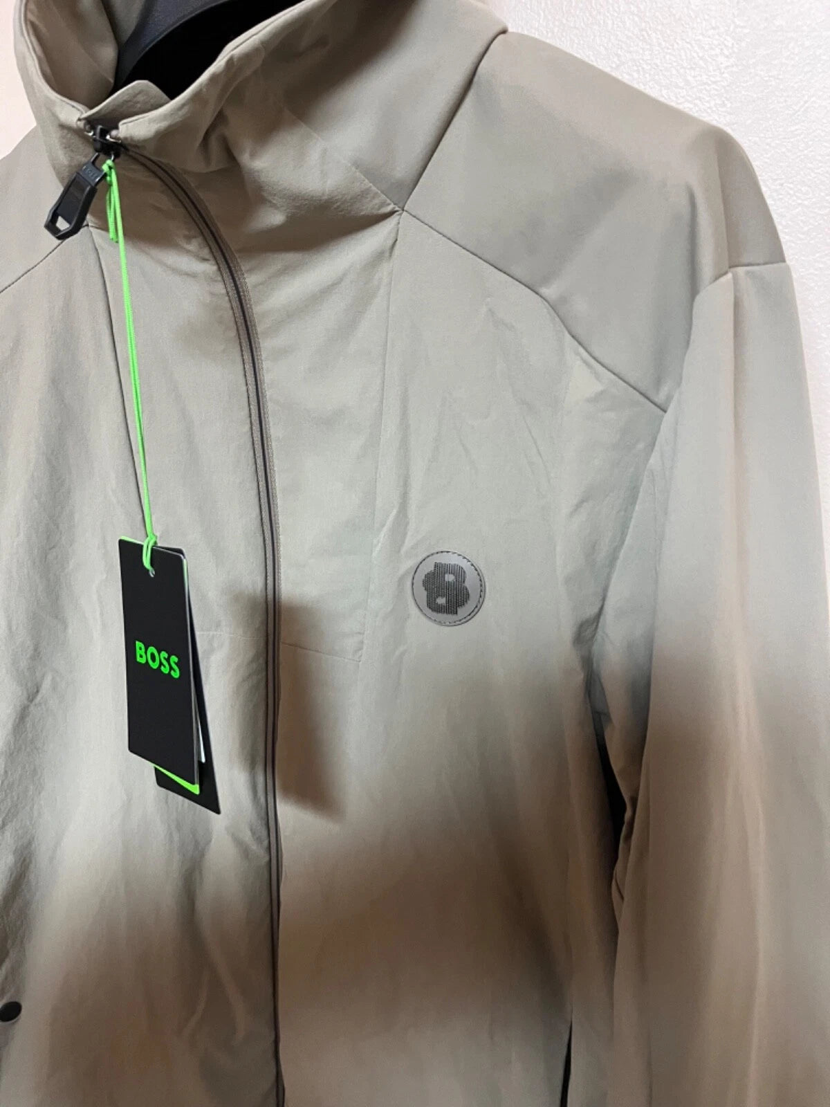 BOSS Tracksuit Jacket with Rubber Logo Lightweight Beige Relaxed Fit - Size M