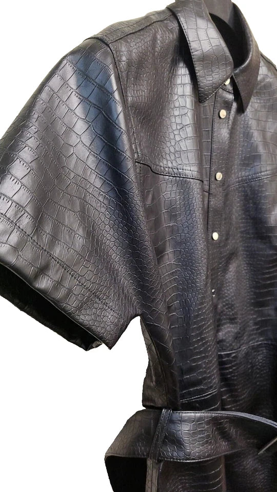 $595 - HUGO BOSS Shirt Dress Short Sleeved Black with Belt - Size 4 /26