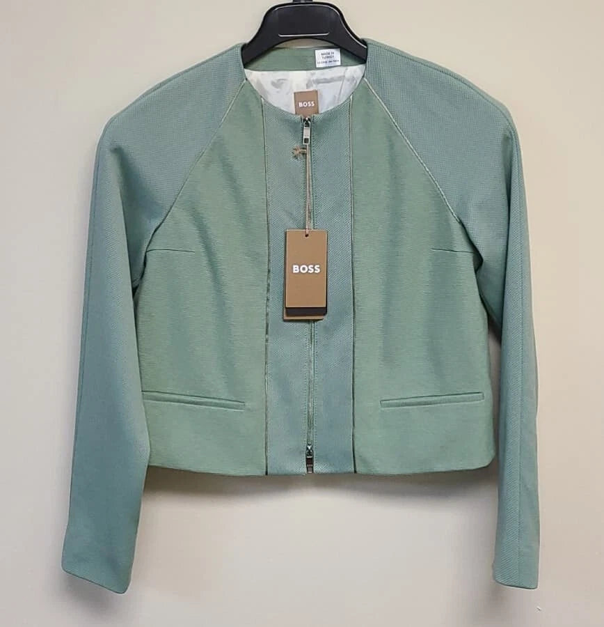 $495 - BOSS Women Short Blazer Collarless Zip Jacket Regular Fit- Size 4 - NWT