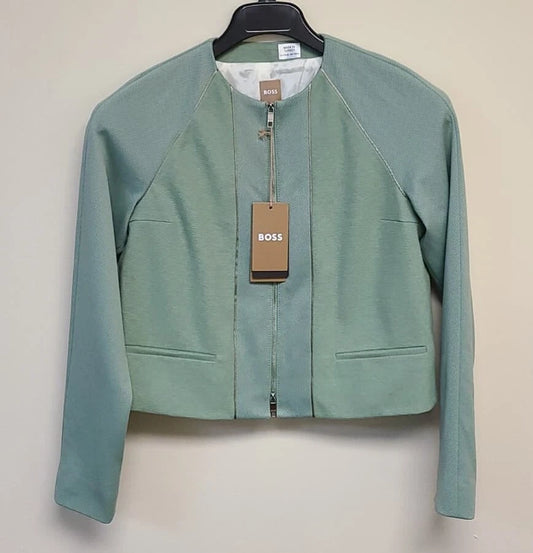 $495 - BOSS Women Short Blazer Collarless Zip Jacket Regular Fit- Size 4 - NWT