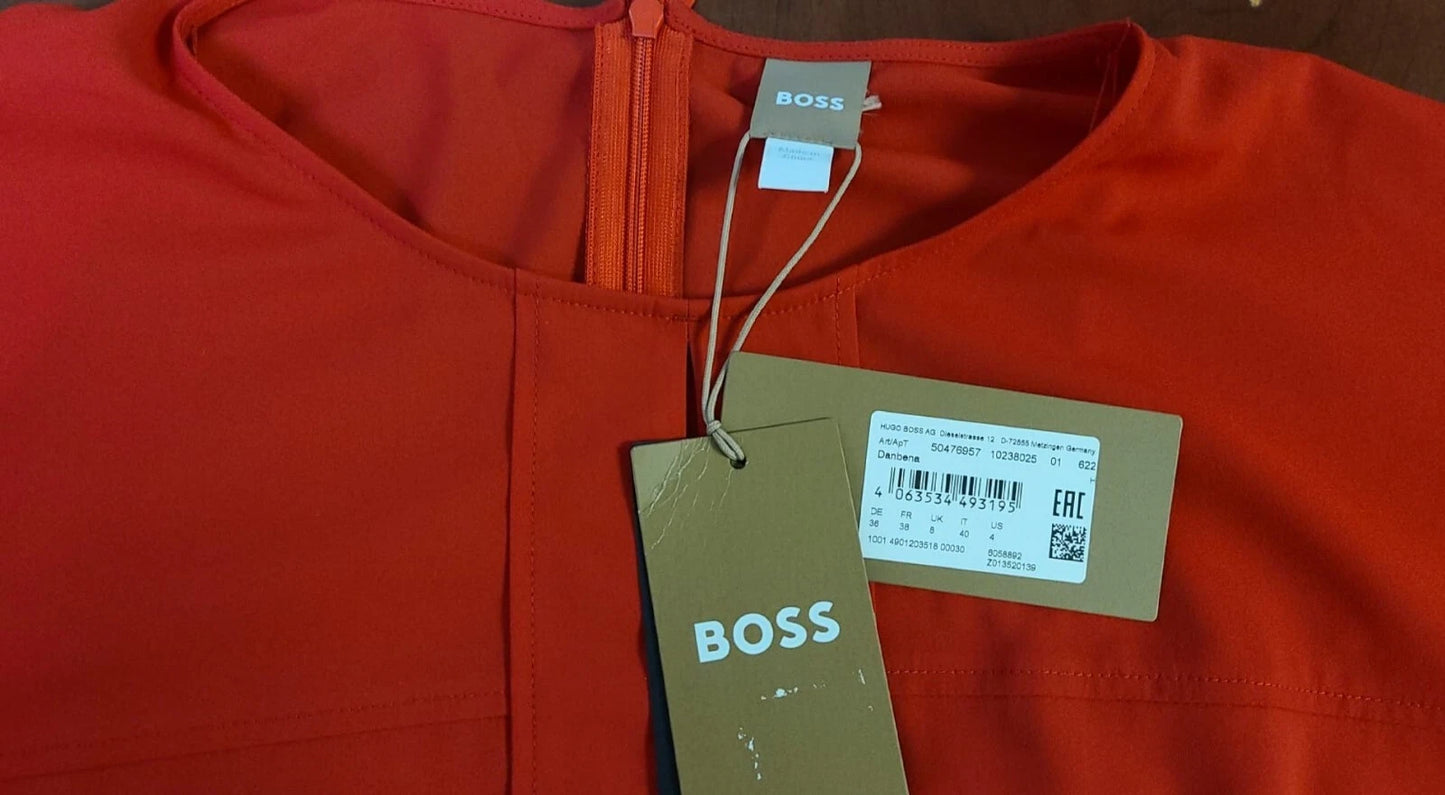 BOSS Danbena Flare Red Dress Cutout Front Chest Knee Fit - Size 4 / 26