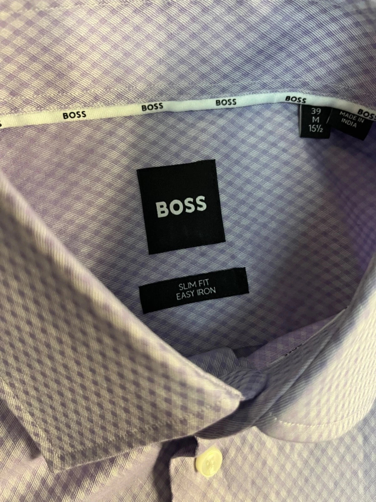 BOSS Hank Dress Shirt in Stretch Cotton Easy Iron Slim Fit Lavender - 15.5 / 39