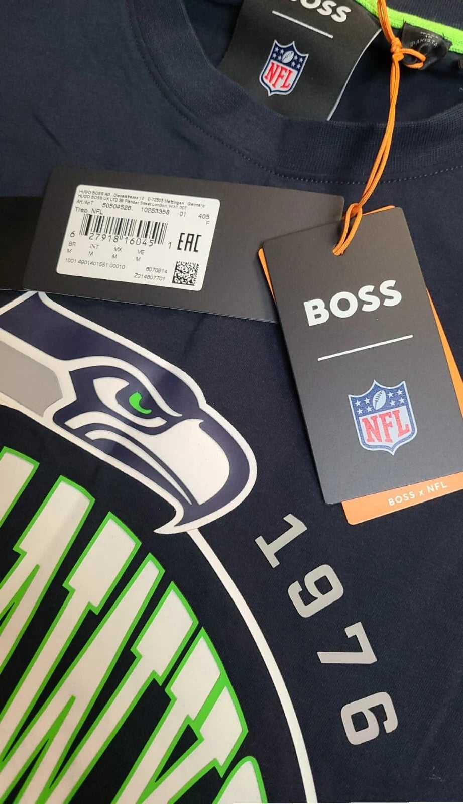 BOSS X NFL Seattle Seahawks Cotton T-Shirt with Collaborative Branding - Size M