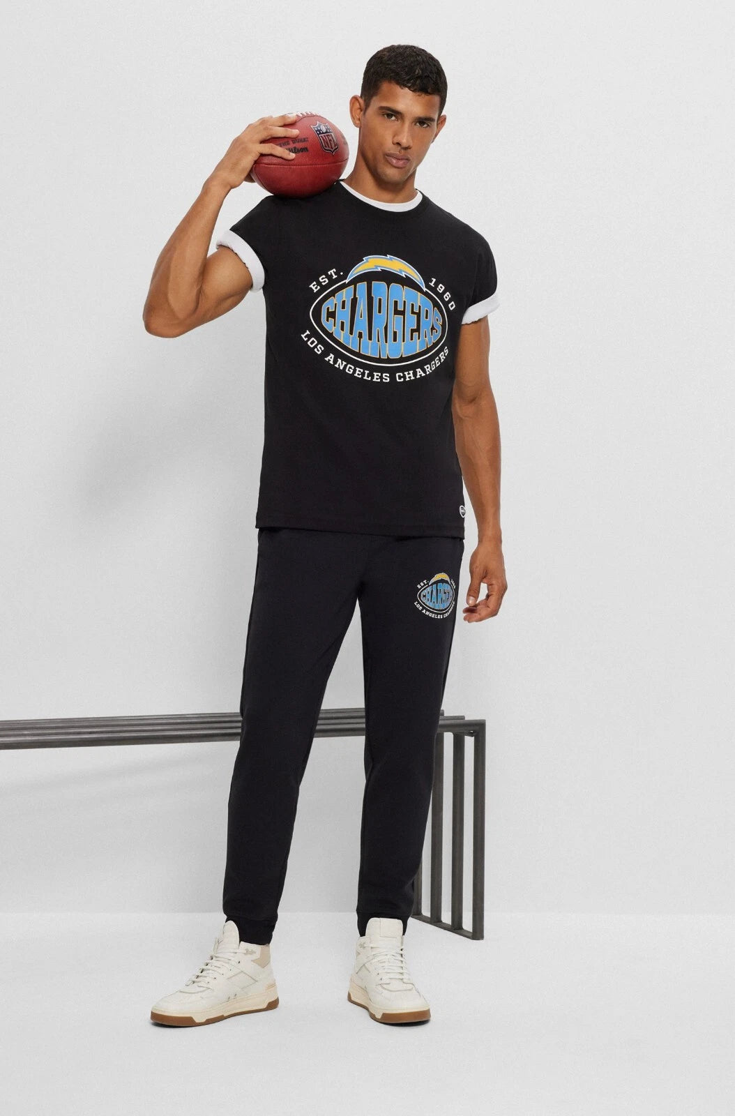 BOSS X NFL LA Chargers Cotton T-Shirt w Collaborative Branding in Black - Size M