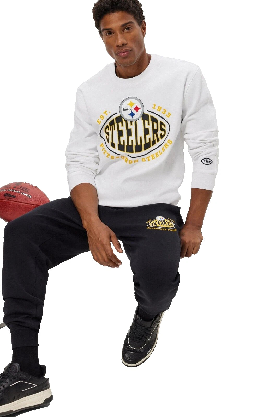 BOSS X NFL Pittsburgh Steelers Crewneck Sweatshirt Regular Fit in White - Size M