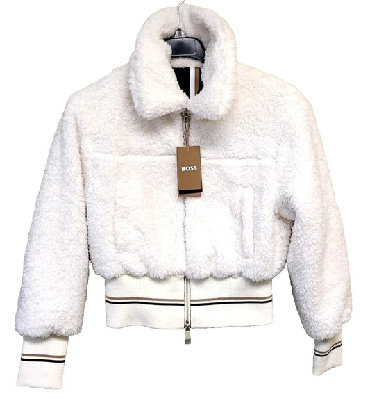 BOSS Jatedy Women Bomber style Jacket Contrast Stripes in White  - Size 4 / 26