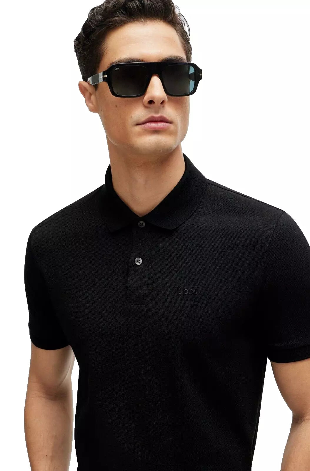 BOSS Pallas Cotton Polo Shirt with Embroidered Logo in Black - Size M