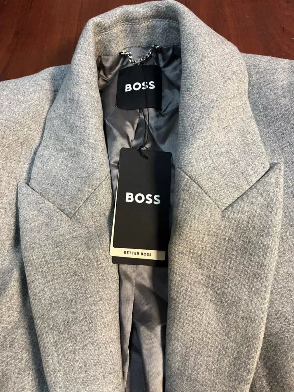 $895 - BOSS Luxury Coat in Wool with Cashmere Oversize Fit Silver - Size 4 / 26